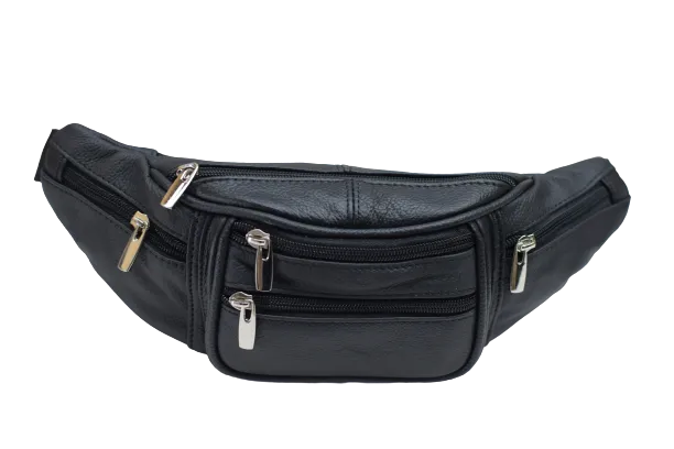 Genuine Cowhide Leather Waist Fanny Pack Pouch 6 Compartments 3077