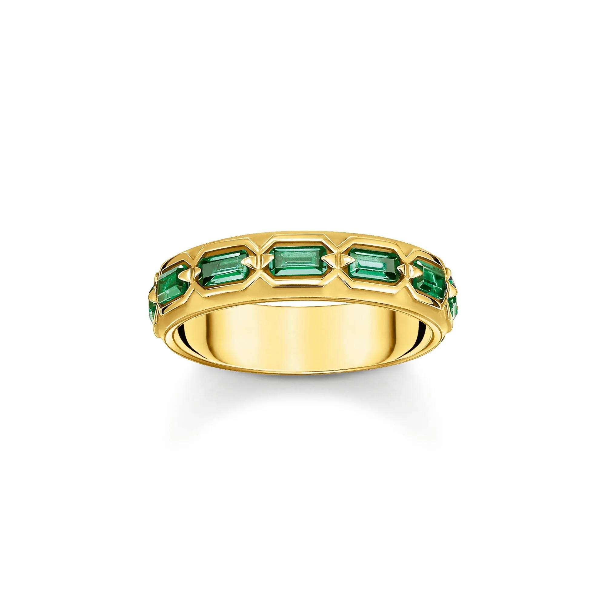 Gold plated ring in Crocodile design with green stones