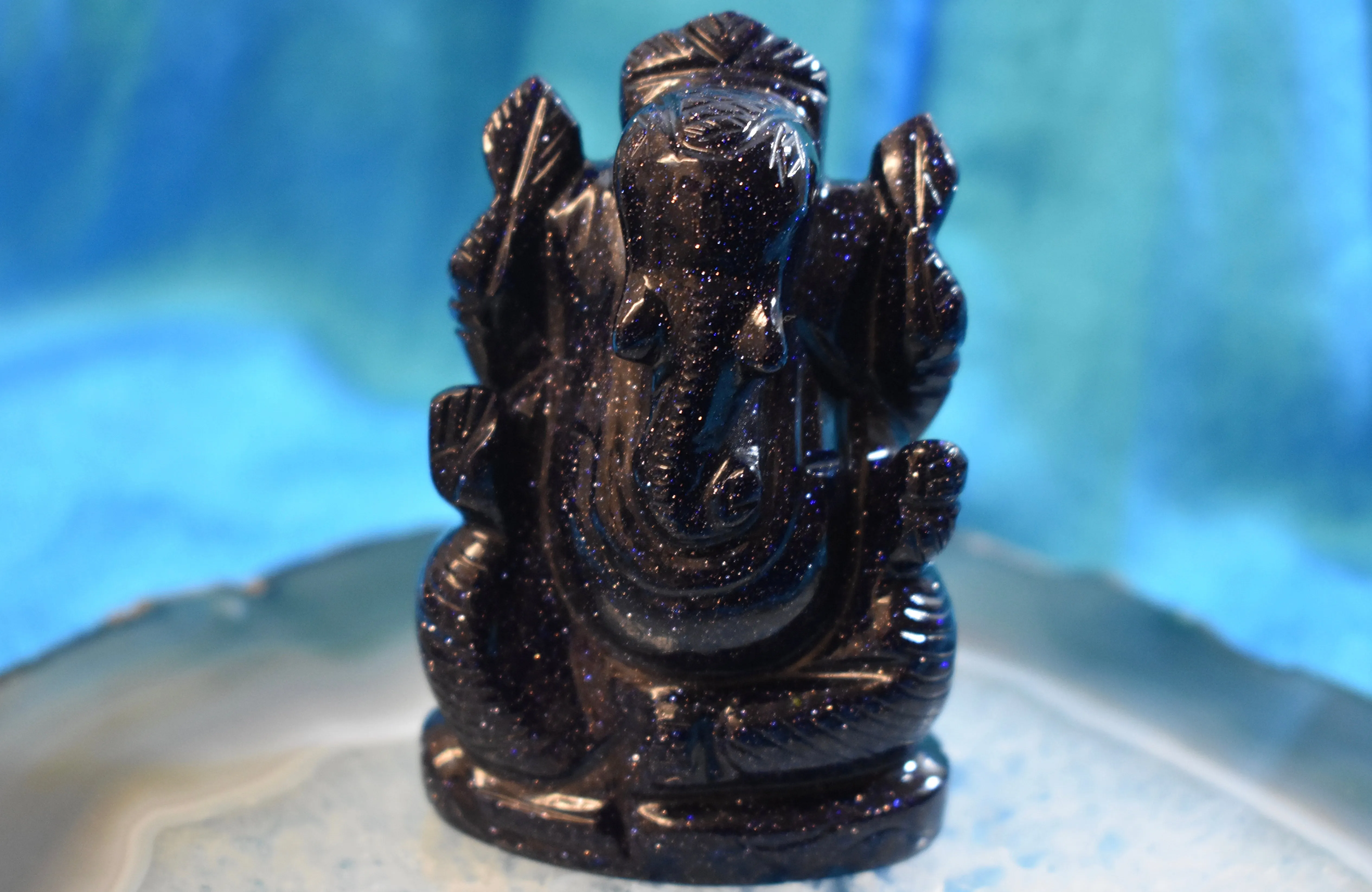 Hand-carved Nightstone (Blue Goldstone)  Ganesha