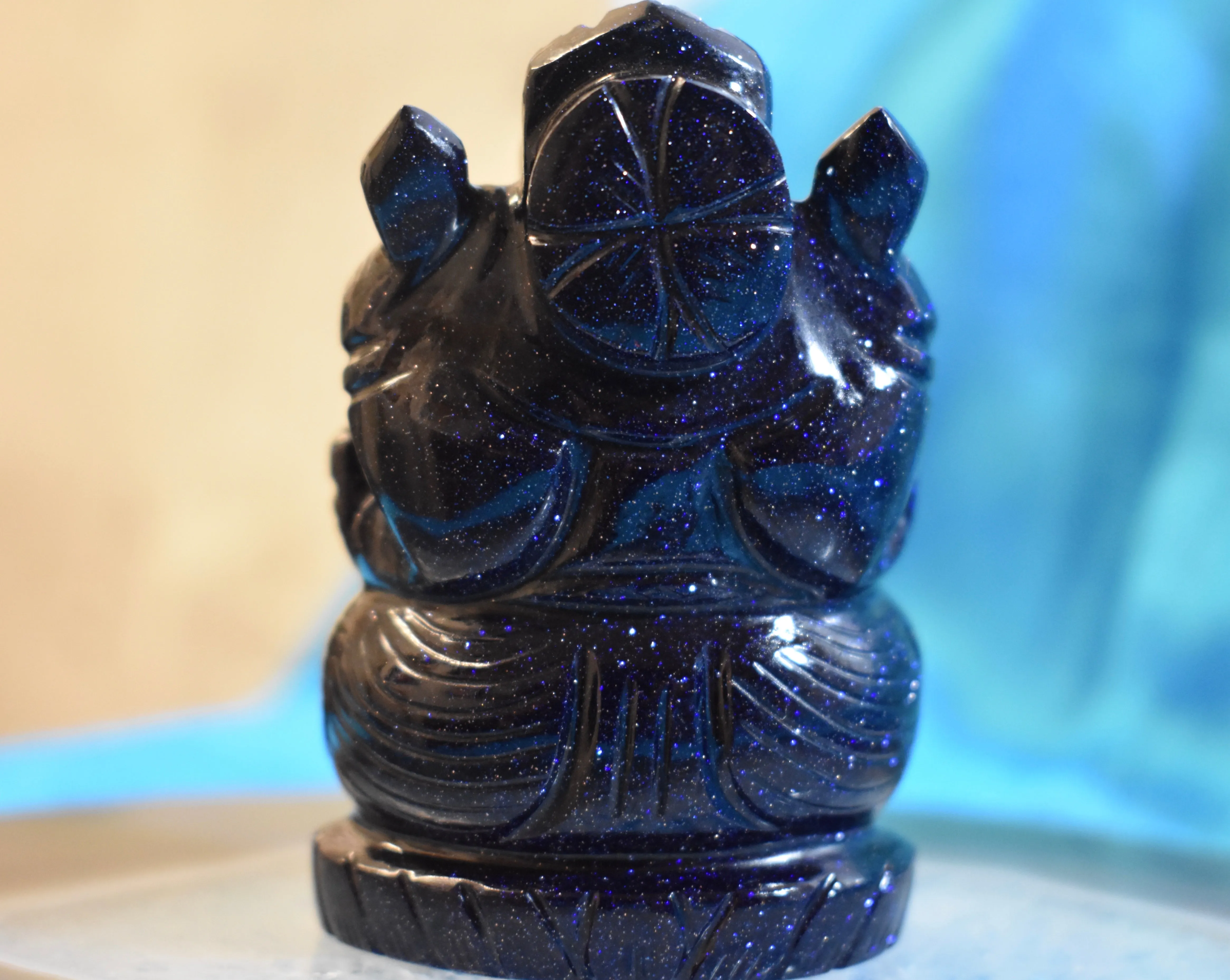 Hand-carved Nightstone (Blue Goldstone)  Ganesha