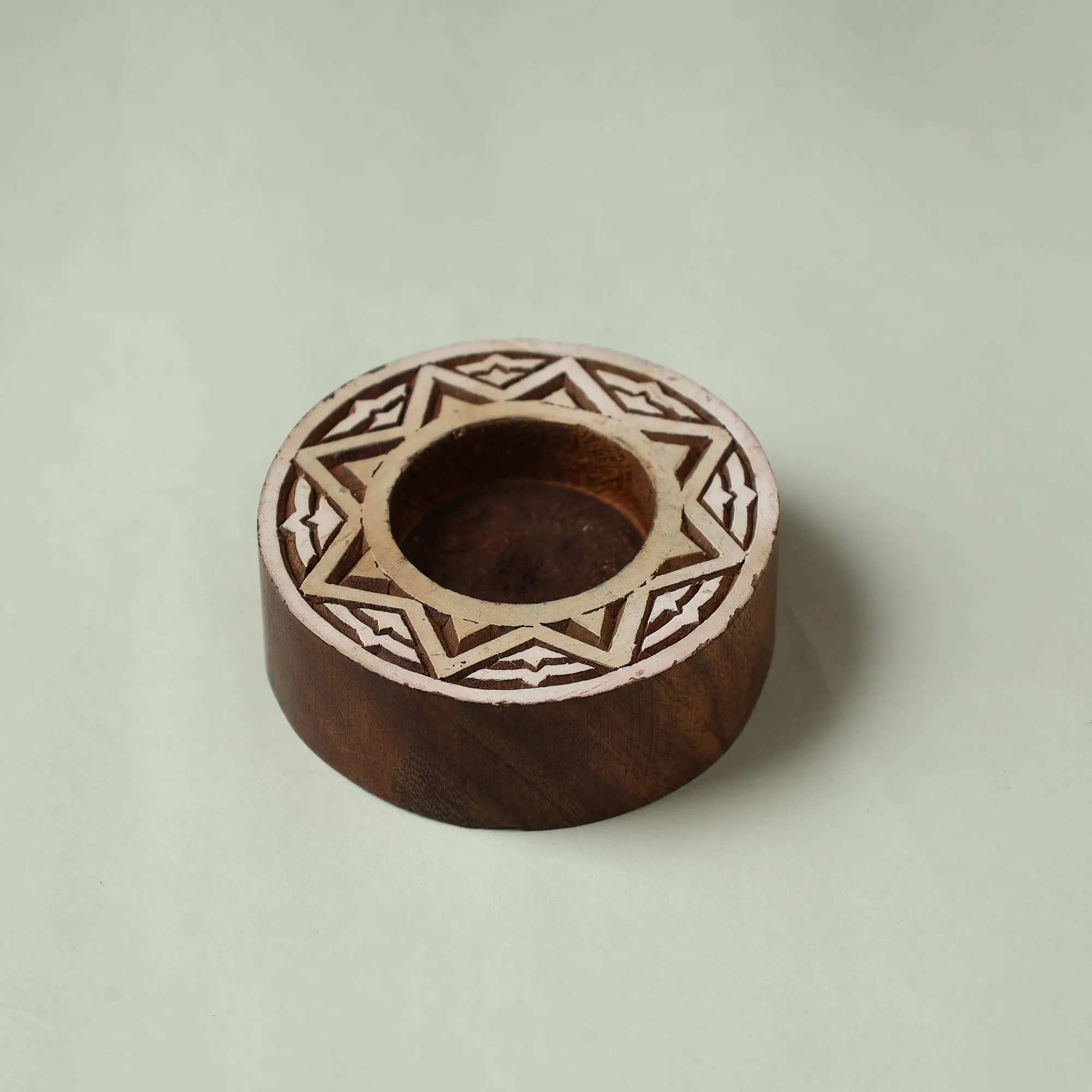 Hand Carved Sheesham Wood Block Tealight Candle Holder 88