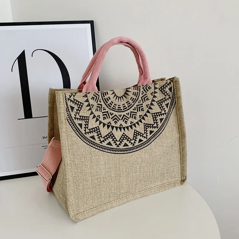 High Quality Women Linen Tote Bags Large Capacity Female Casual Shoulder Crossbody Bag Daily Handbag Purse Beach Shopping Bags