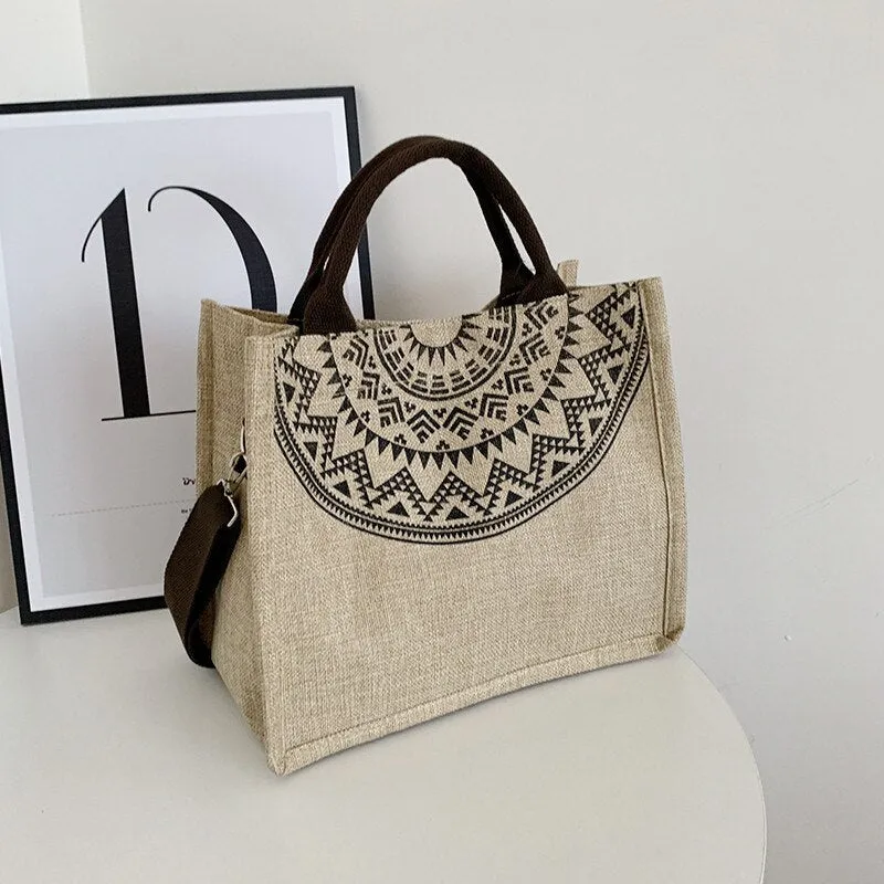 High Quality Women Linen Tote Bags Large Capacity Female Casual Shoulder Crossbody Bag Daily Handbag Purse Beach Shopping Bags