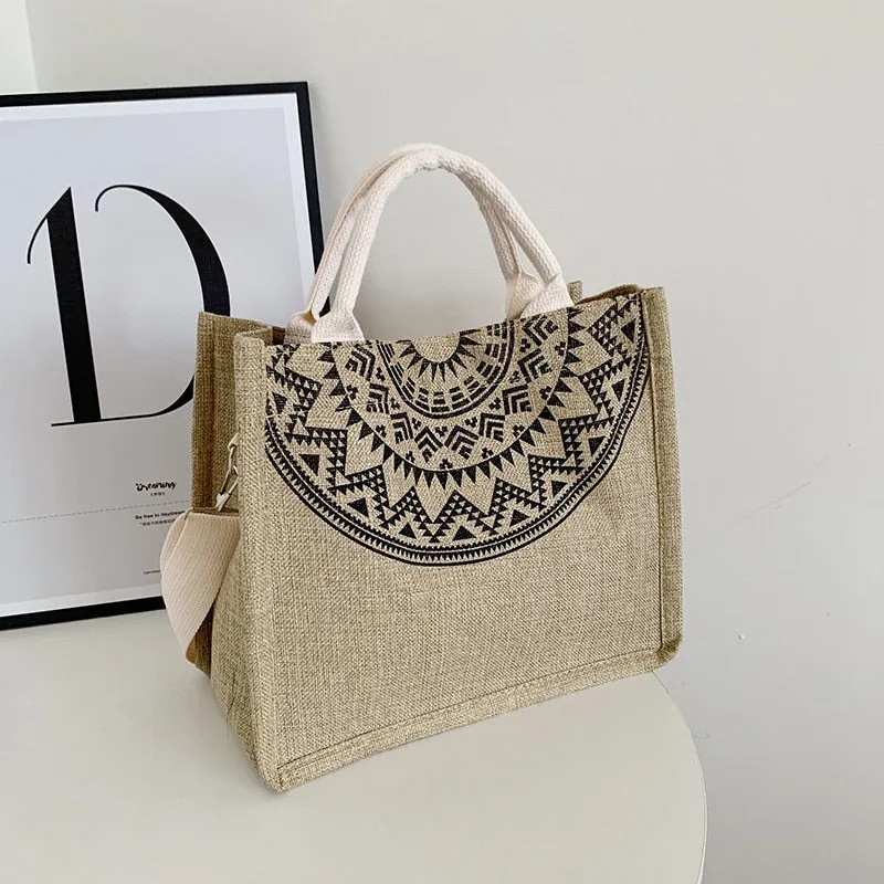 High Quality Women Linen Tote Bags Large Capacity Female Casual Shoulder Crossbody Bag Daily Handbag Purse Beach Shopping Bags