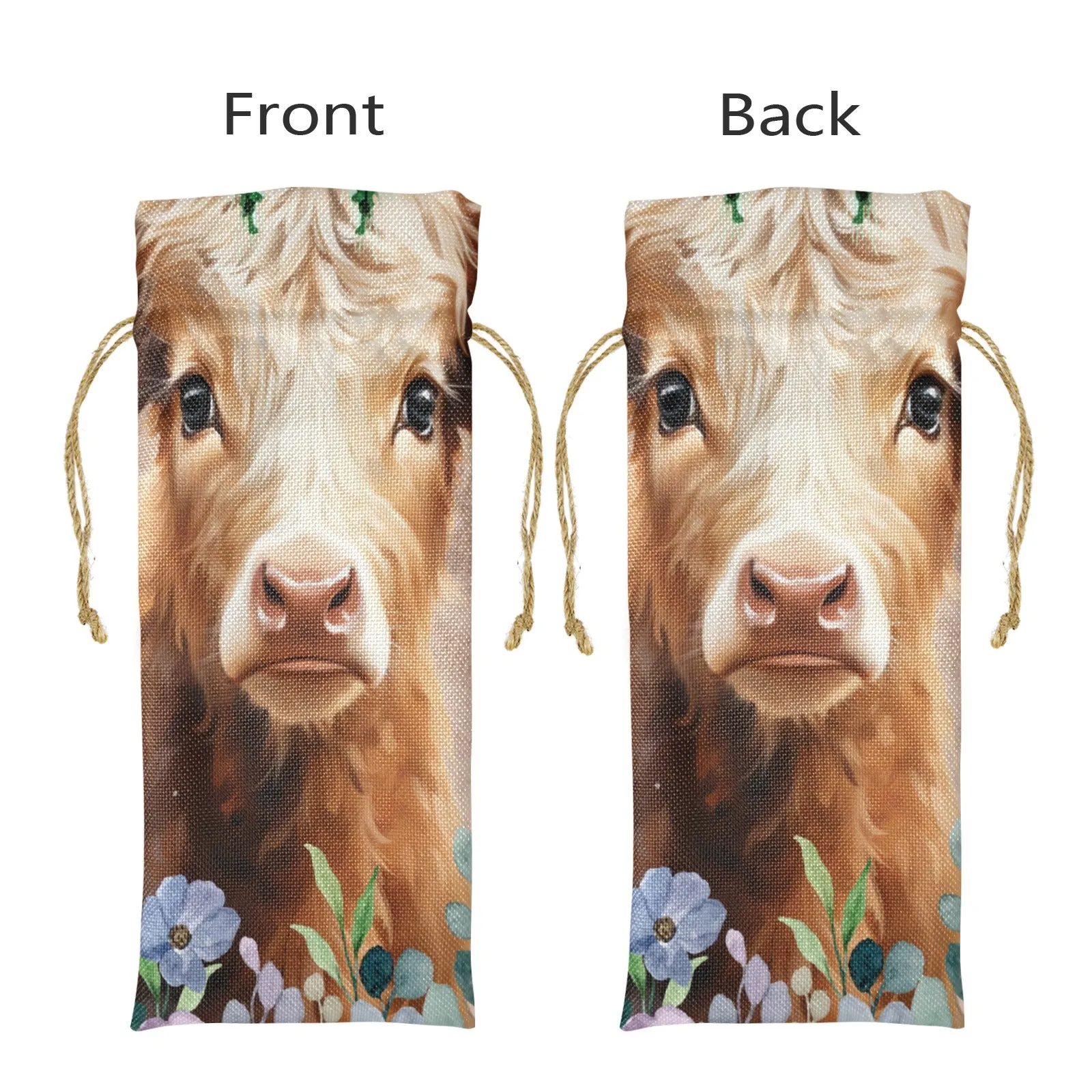 Highland Cow awd424 Linen Wine Bottle Bag