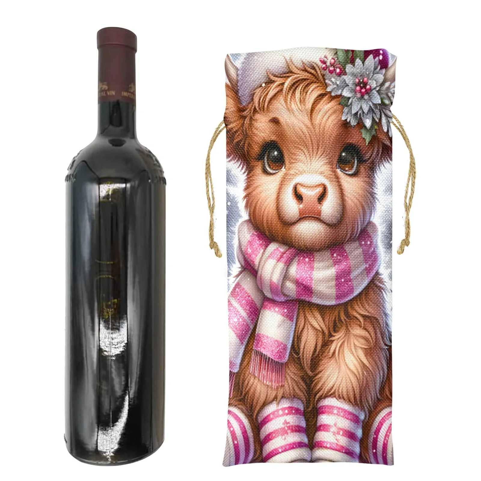 Highlander Cow Christmas awd1351 Linen Wine Bottle Bag