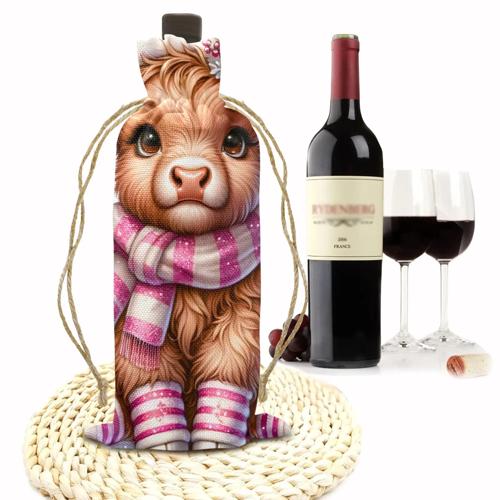 Highlander Cow Christmas awd1351 Linen Wine Bottle Bag