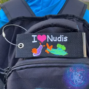 I ❤️ Nudis - Nudibranch Luggage Tag, Personalized Embroidered Bag Tag