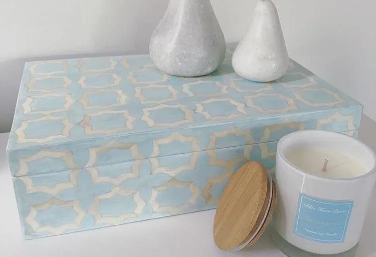 Ice Blue Moroccan Pattern Bone Inlay Box