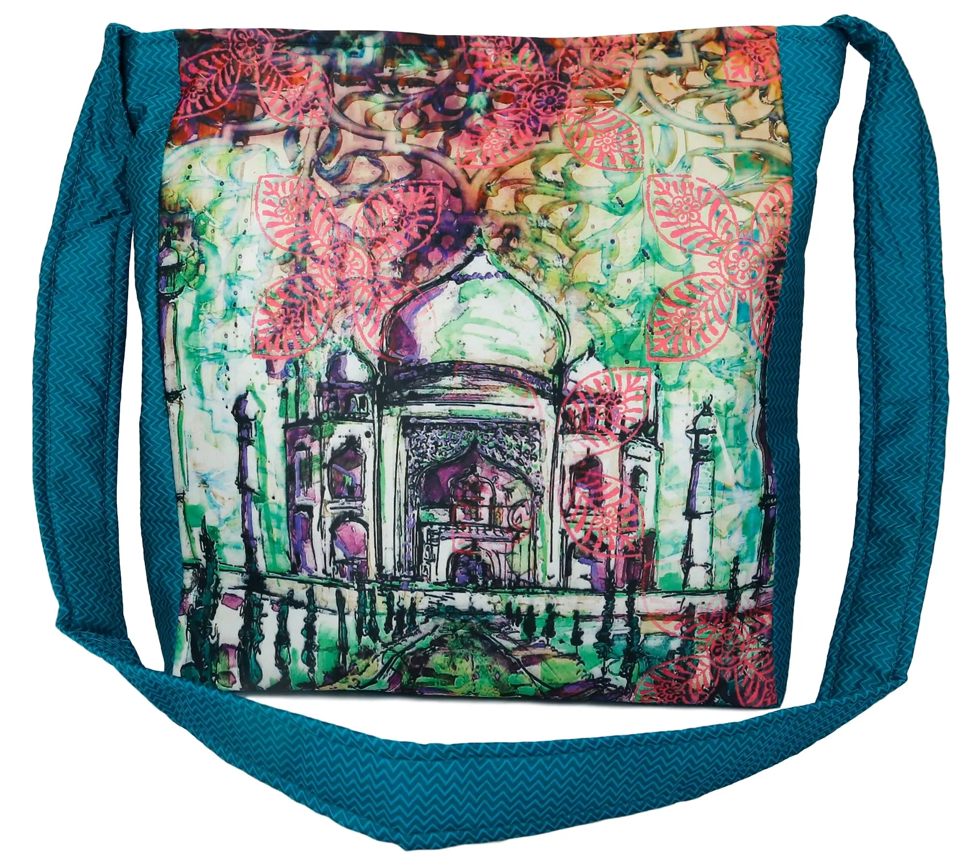 Indian Jhola Bag For Women Digital Print Cross Body Shoulder Bag Fashion Sling Bag Quilted Faux Silk,16x14x3 Inch,Taj Mahal