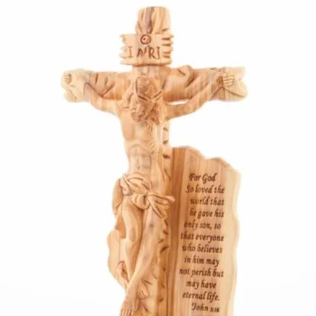 Jesus Christ "Crucified on Cross Masterpiece, 13.6" Engraved Scripture (John 3:16), Wood Sculpture