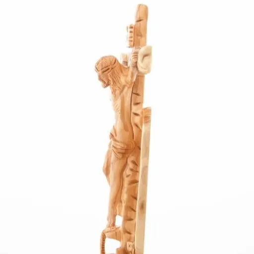 Jesus Christ "Crucified on Cross Masterpiece, 13.6" Engraved Scripture (John 3:16), Wood Sculpture