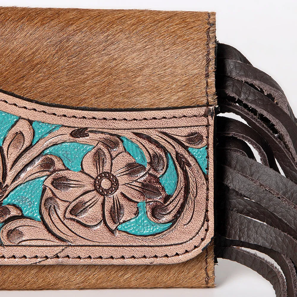 KBG141 - KBG141 -WALLET Hand Tooled Saddle Leather with Cowhide Leather and Upcycled Canvas Ladies B