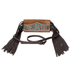 KBG141 - KBG141 -WALLET Hand Tooled Saddle Leather with Cowhide Leather and Upcycled Canvas Ladies B