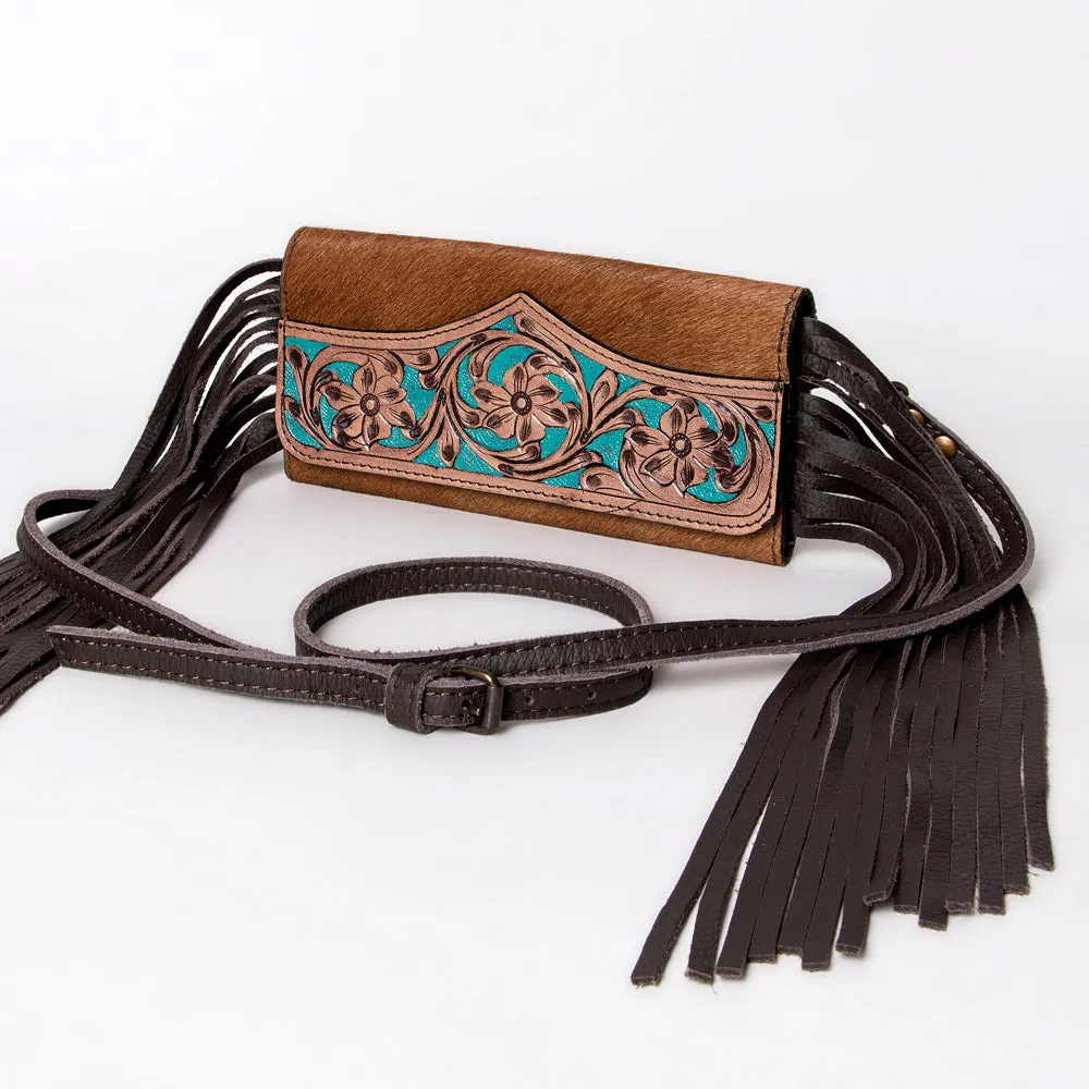 KBG141 - KBG141 -WALLET Hand Tooled Saddle Leather with Cowhide Leather and Upcycled Canvas Ladies B