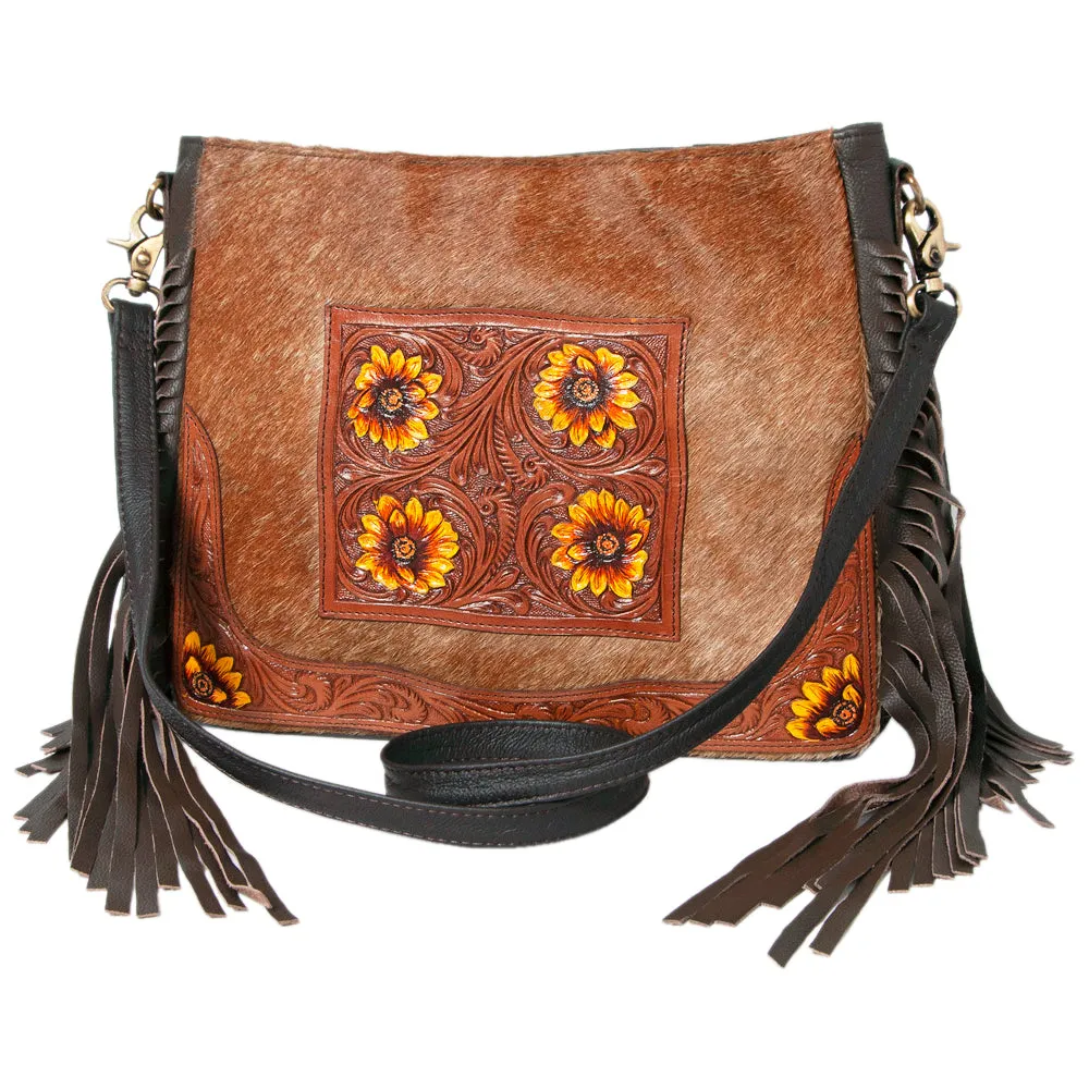 KBK126 - KBK126 -CROSS BODY Hand Tooled Saddle Leather with Cowhide Leather Ladies Bag KBK126 - KBK1