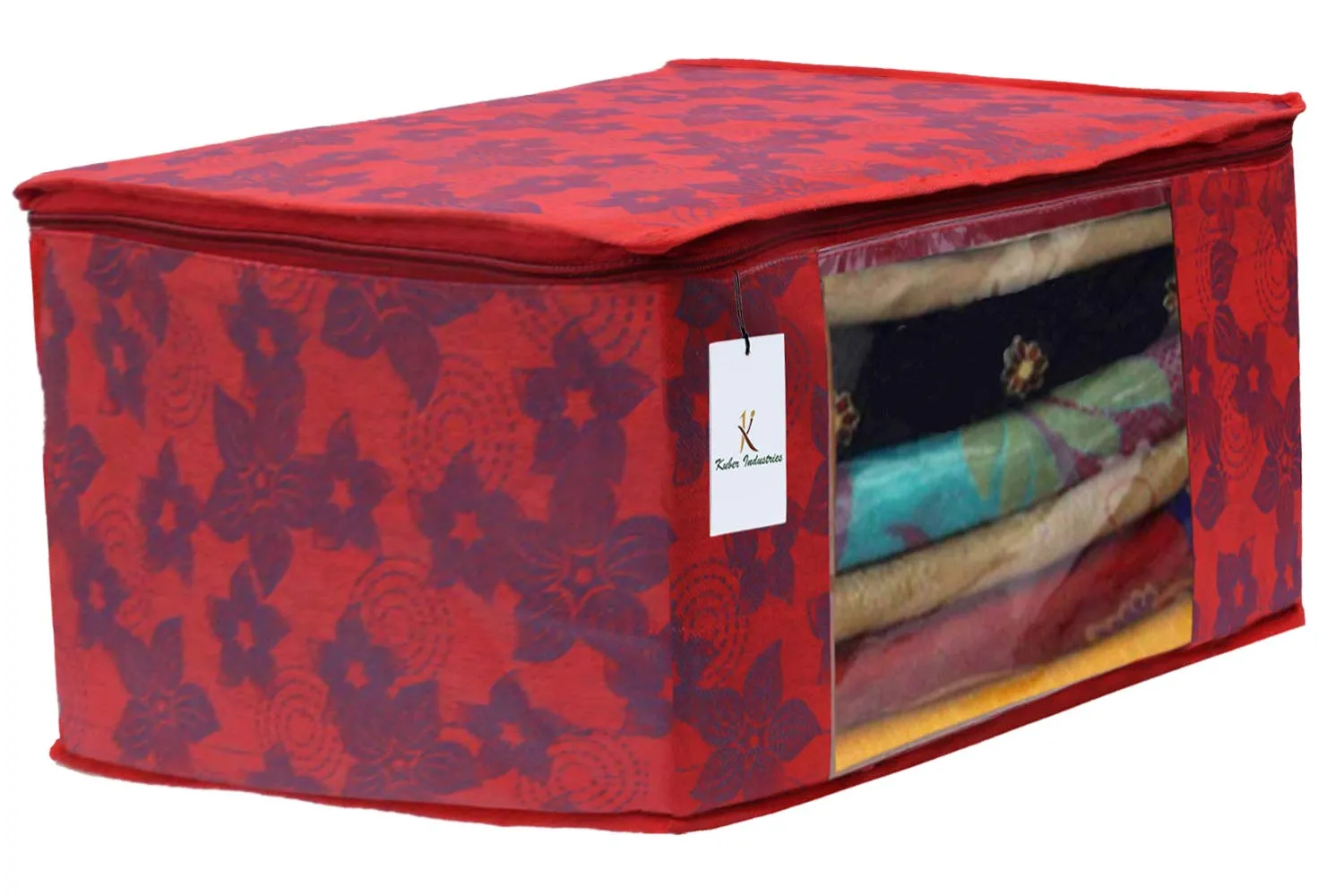 Kuber Industries Metalic Printed 6 Piece Non Woven Saree Cover and 6 Pieces Underbed Storage Bag, Storage Organiser, Blanket Cover, Golden Brown & Red -CTKTC42471