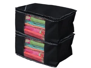 Kuber Industries Non-Woven Saree Cover|Zipper Closer With Transparent Window|Size 43 X 35 X 22 Cm|Pack Of 2 (Black)