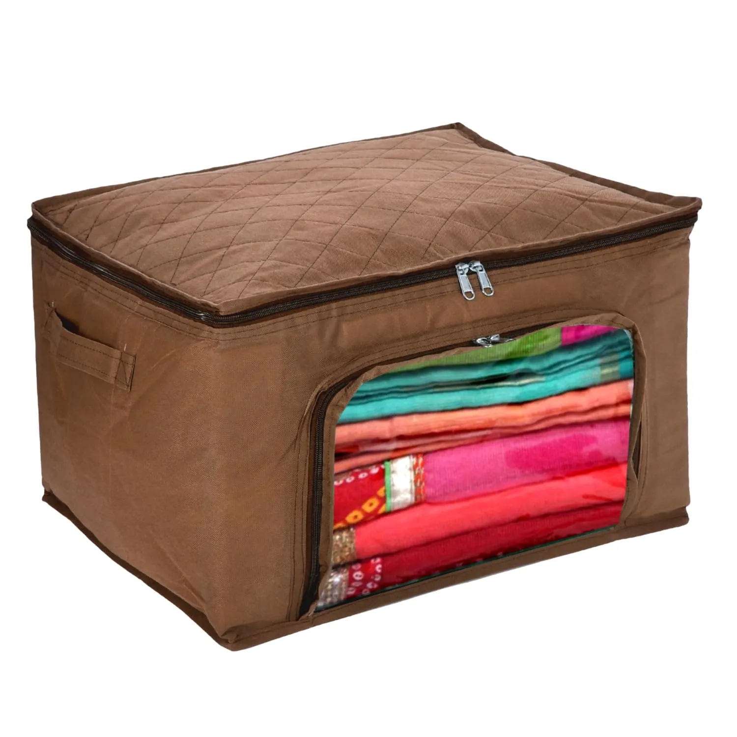 Kuber Industries Storage Bag | Zipper Closure Storage Bag | Clothes Organiser | Non-Woven Travel Storage Bag | Wardrobe Organizer with Transparent View | Brown