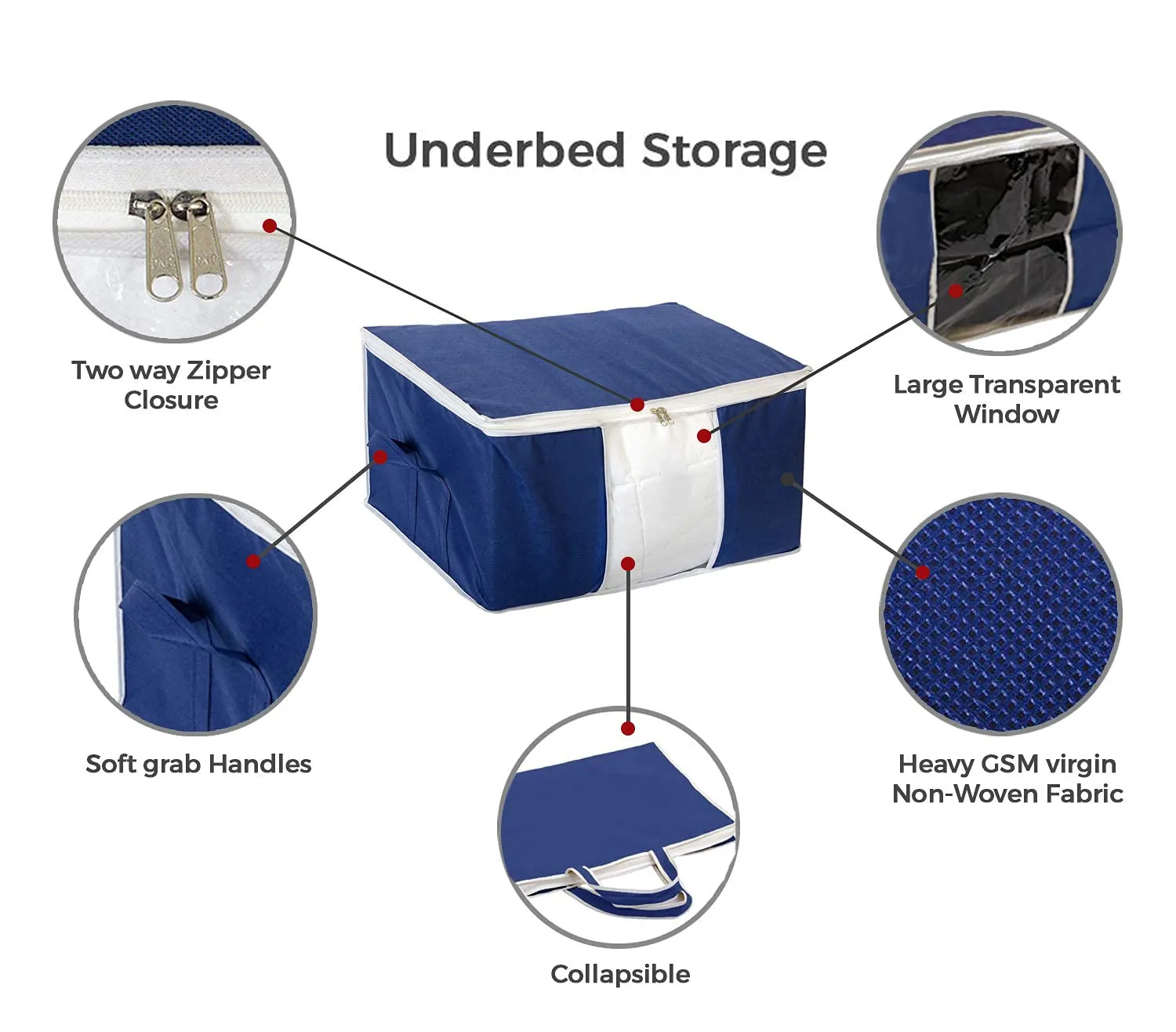 Kuber Industries Underbed Clothes Blankets Storage Bag With Tranasparent Window- Pack of 3 (Navy Blue)-HS_38_KUBMART21710