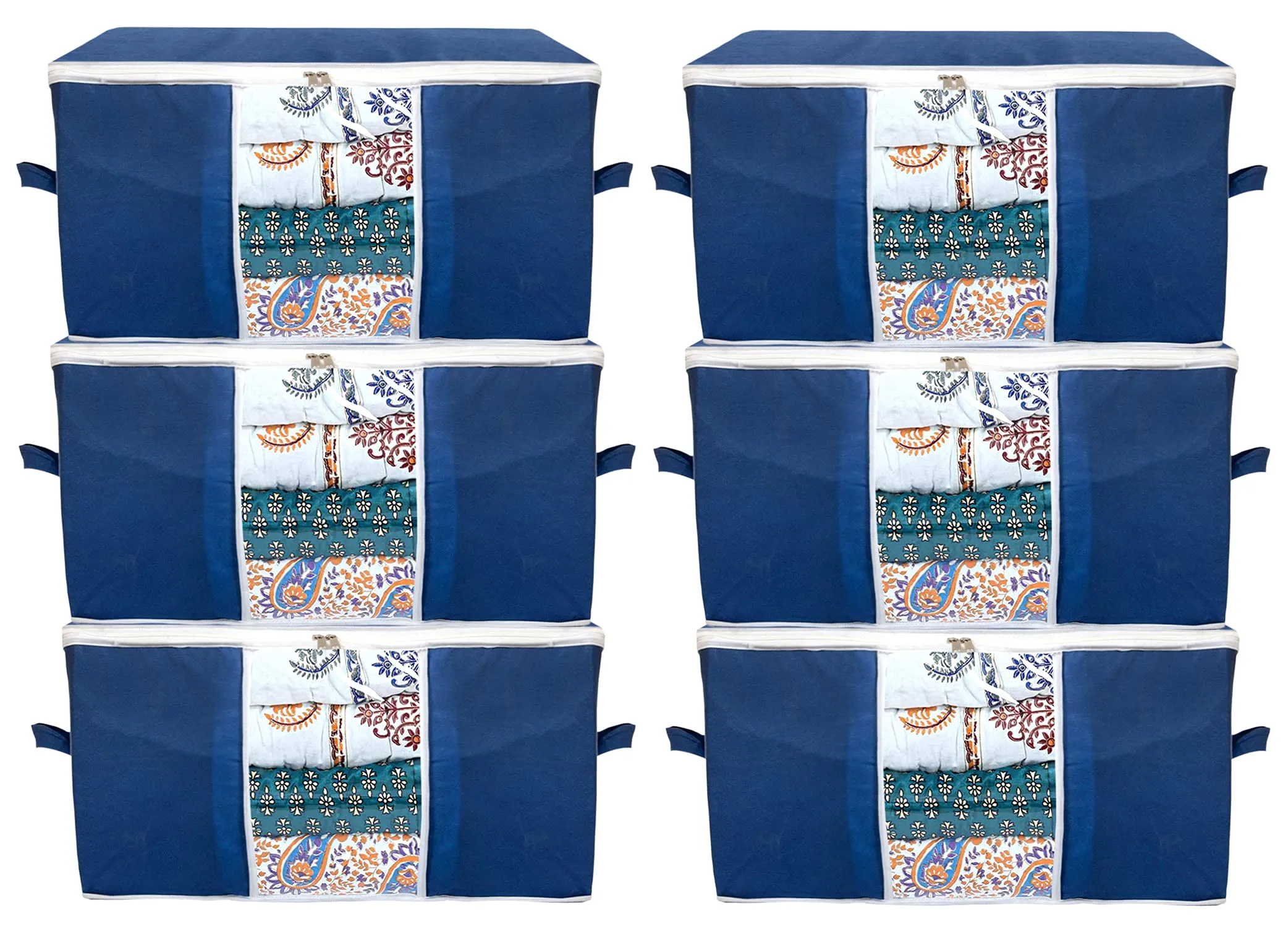 Kuber Industries Underbed Clothes Blankets Storage Bag With Tranasparent Window- Pack of 6 (Navy Blue)-HS_38_KUBMART21714