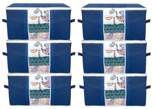 Kuber Industries Underbed Clothes Blankets Storage Bag With Tranasparent Window- Pack of 6 (Navy Blue)-HS_38_KUBMART21714