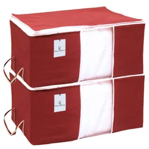 Kuber Industries Underbed Storage Bag, Storage Organiser, Blanket Cover Set of 2 - Maroon, Extra Large Size-CTKTC14140