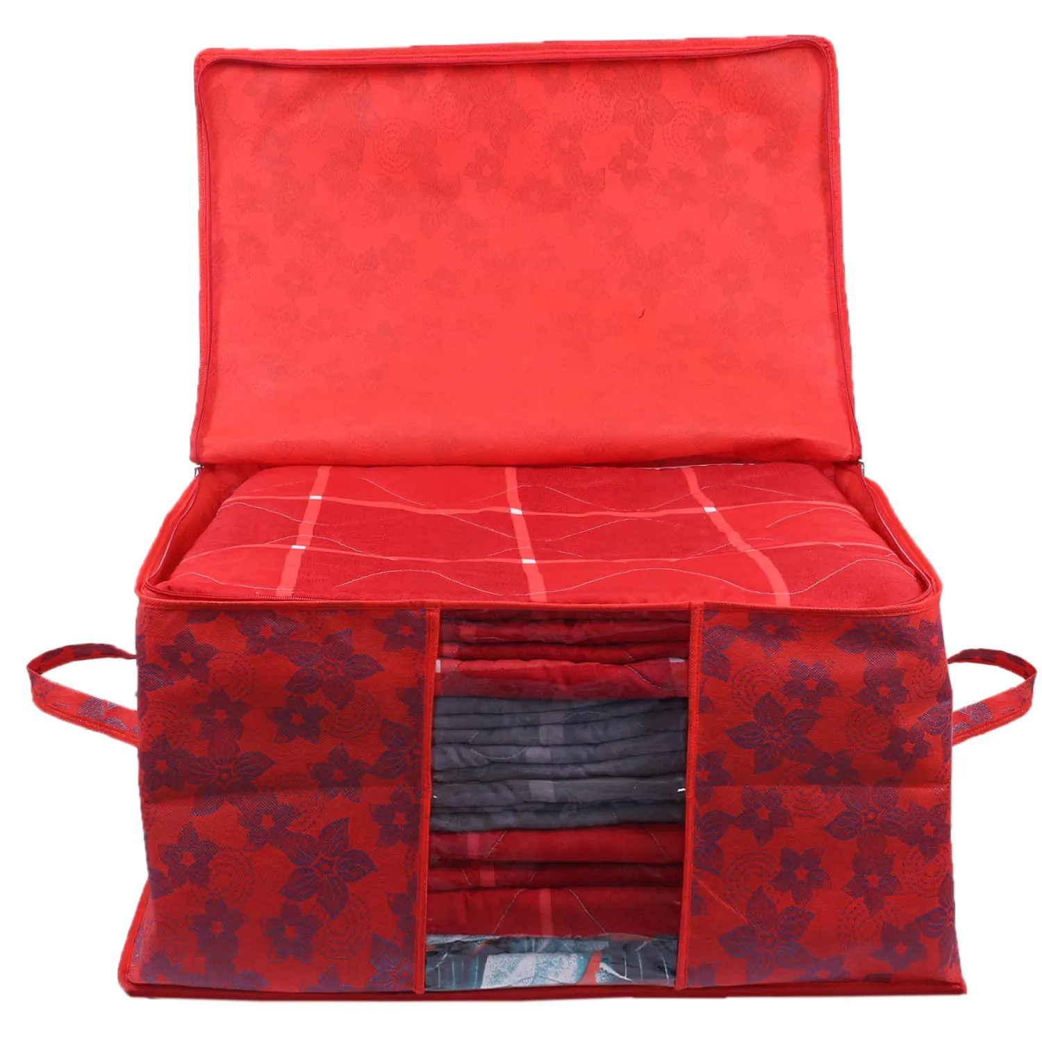 Kuber Industries Underbed Storage Bag, Storage Organiser, Blanket Cover Set of 4 - Maroon, CTKUBM28