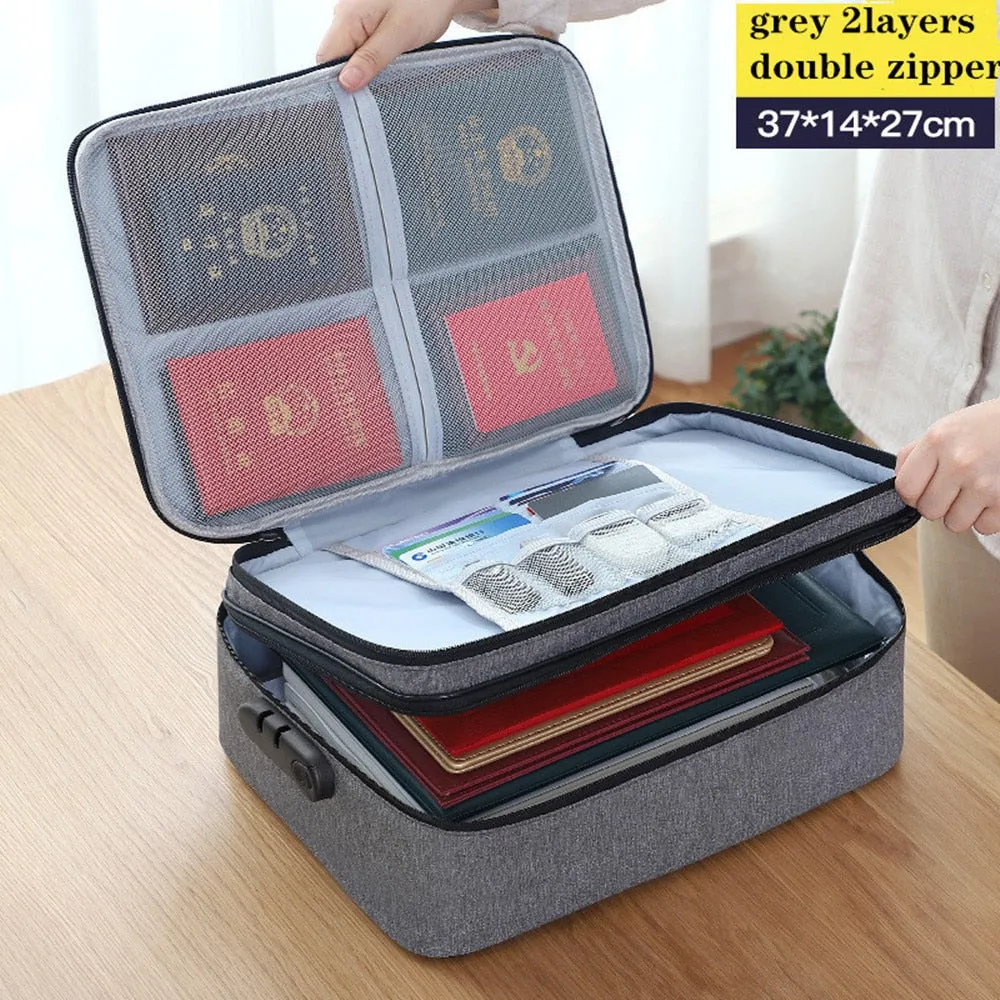 Large Capacity Multi-Layer Document Tickets Storage Bag Certificate File Organizer Case Home Travel Passport Briefcase