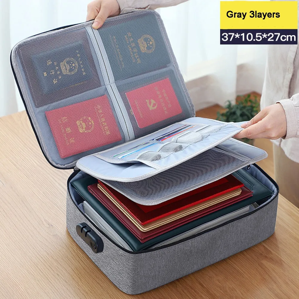 Large Capacity Multi-Layer Document Tickets Storage Bag Certificate File Organizer Case Home Travel Passport Briefcase