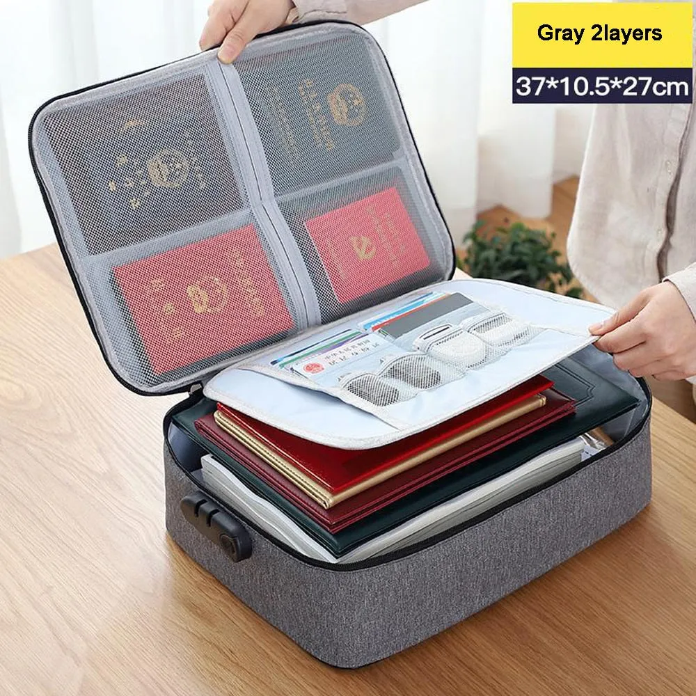 Large Capacity Multi-Layer Document Tickets Storage Bag Certificate File Organizer Case Home Travel Passport Briefcase