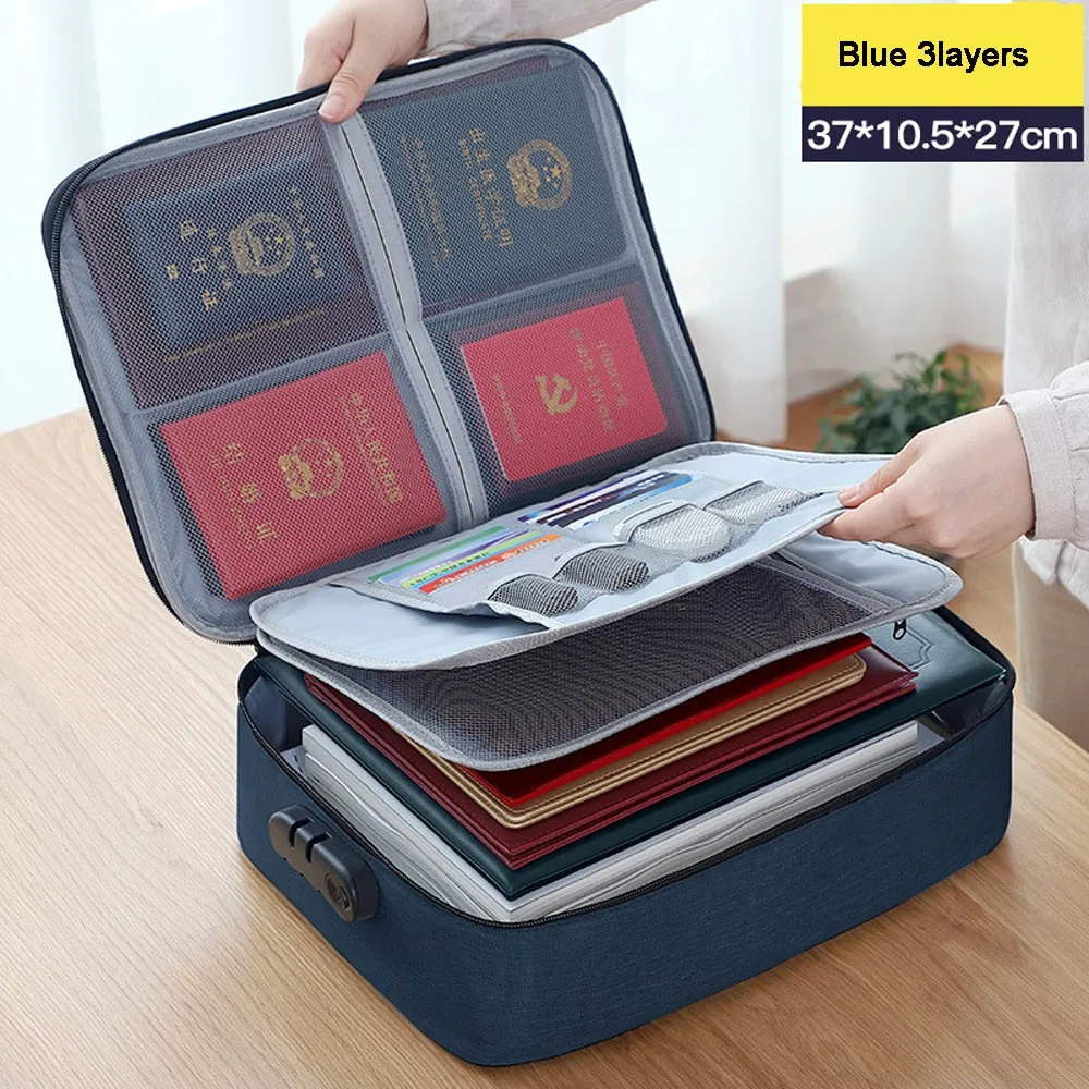 Large Capacity Multi-Layer Document Tickets Storage Bag Certificate File Organizer Case Home Travel Passport Briefcase