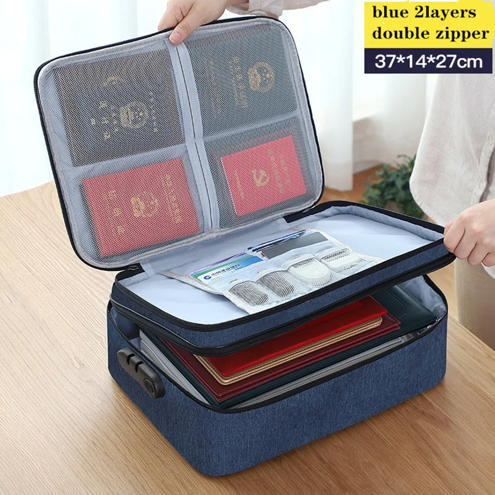 Large Capacity Multi-Layer Document Tickets Storage Bag Certificate File Organizer Case Home Travel Passport Briefcase