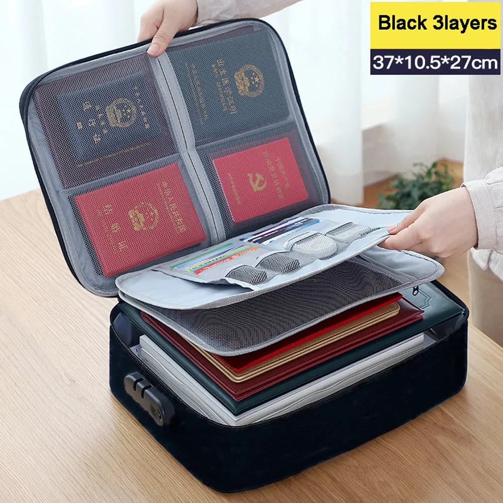 Large Capacity Multi-Layer Document Tickets Storage Bag Certificate File Organizer Case Home Travel Passport Briefcase