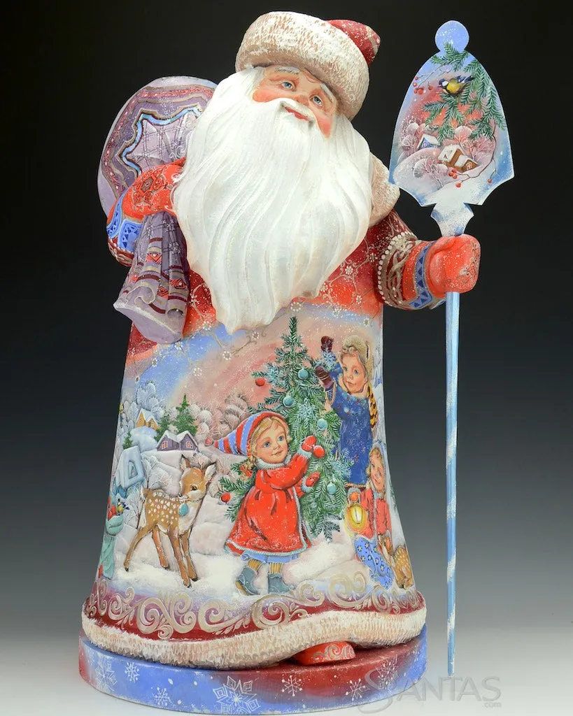 Large Red and Blue Fully Round Scenic Russian Santa