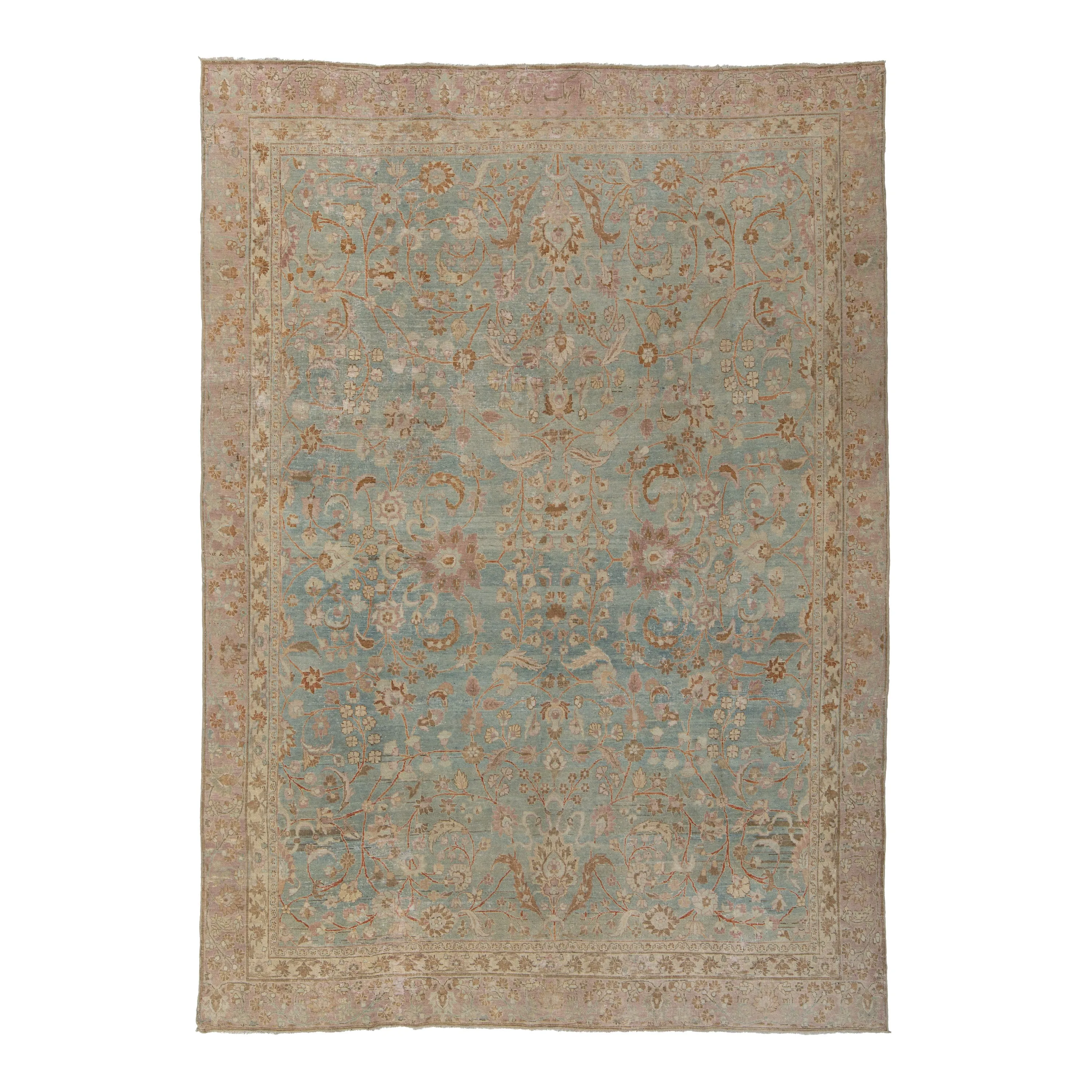 Light Blue Antique Traditional Tabriz Rug - 8'9" x 12'6"