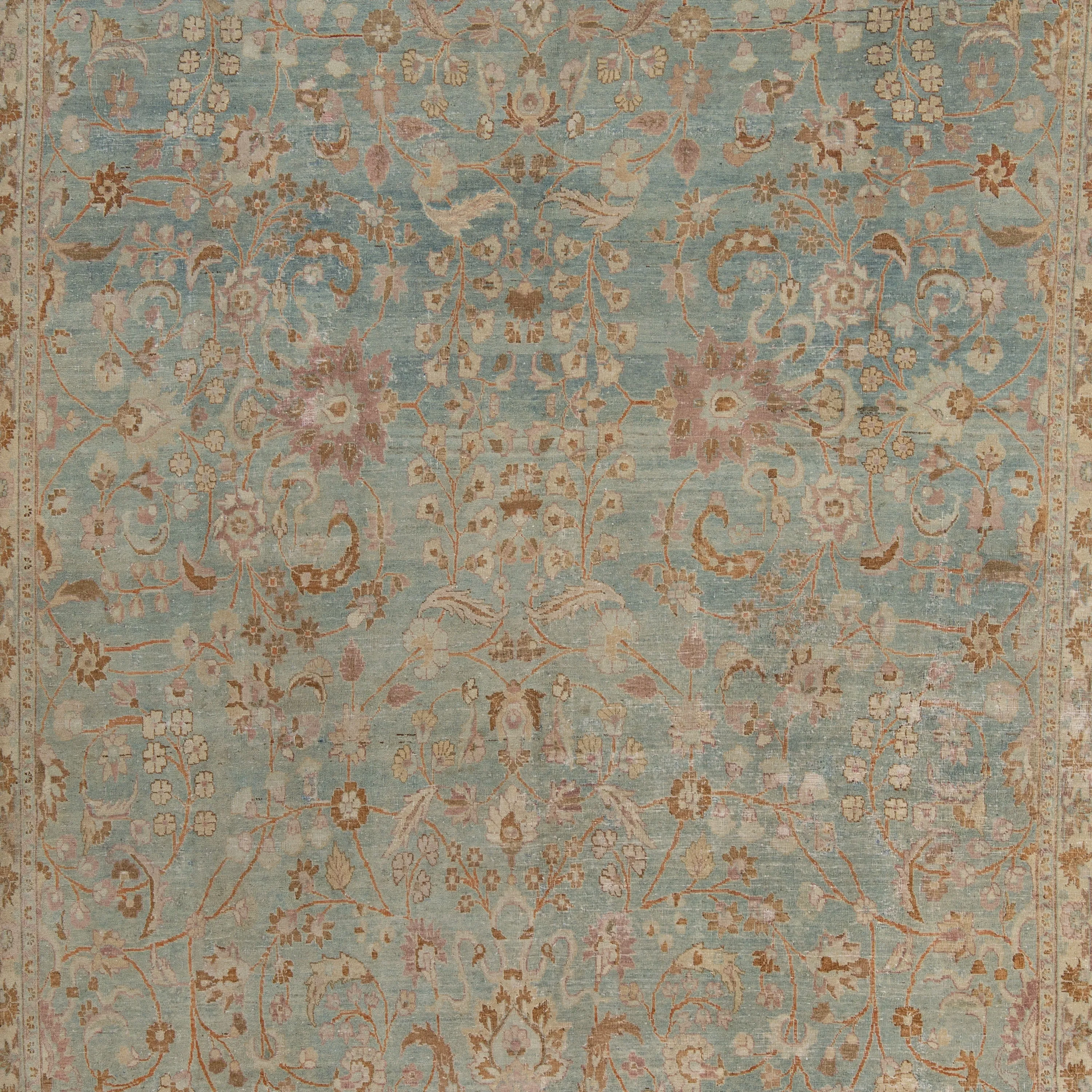 Light Blue Antique Traditional Tabriz Rug - 8'9" x 12'6"