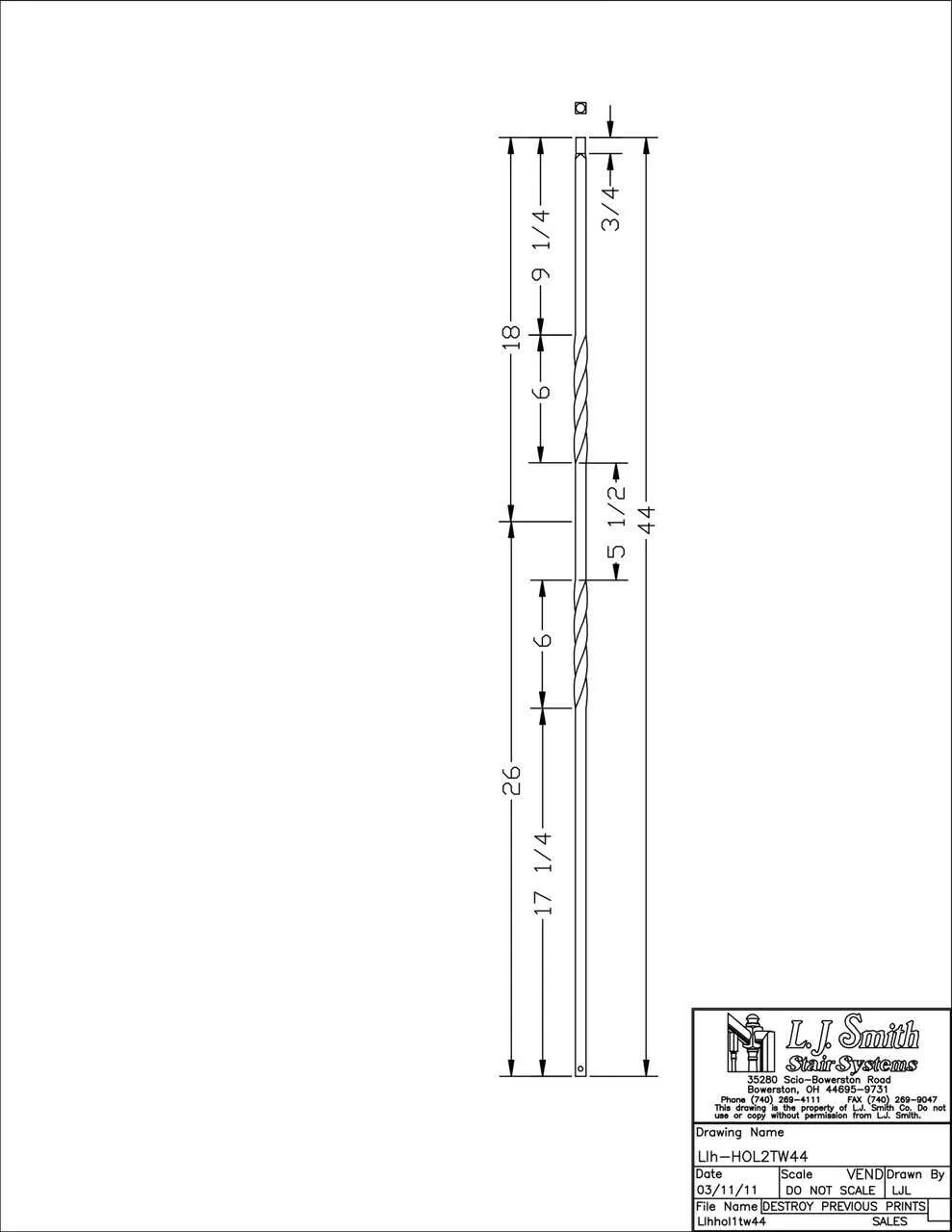 LIH-HOL2TW44 — Double Twist Iron Baluster (1/2" Square Hollow)