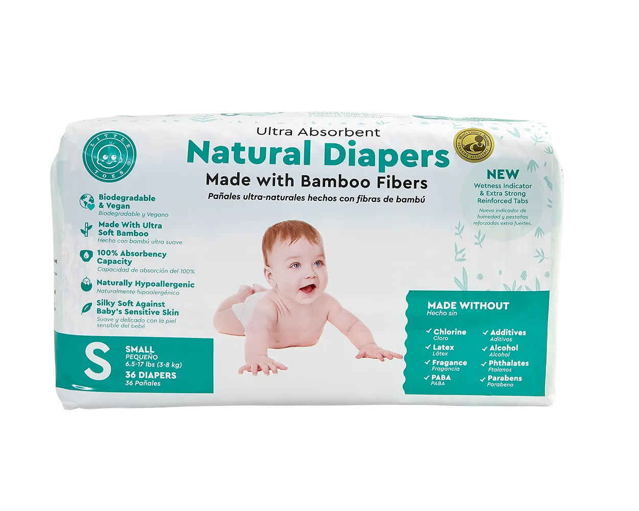 Little Toes Disposable Biodegradable Bamboo Diapers Monthly Value Pack (216 Count)     Size – Newborn or Small