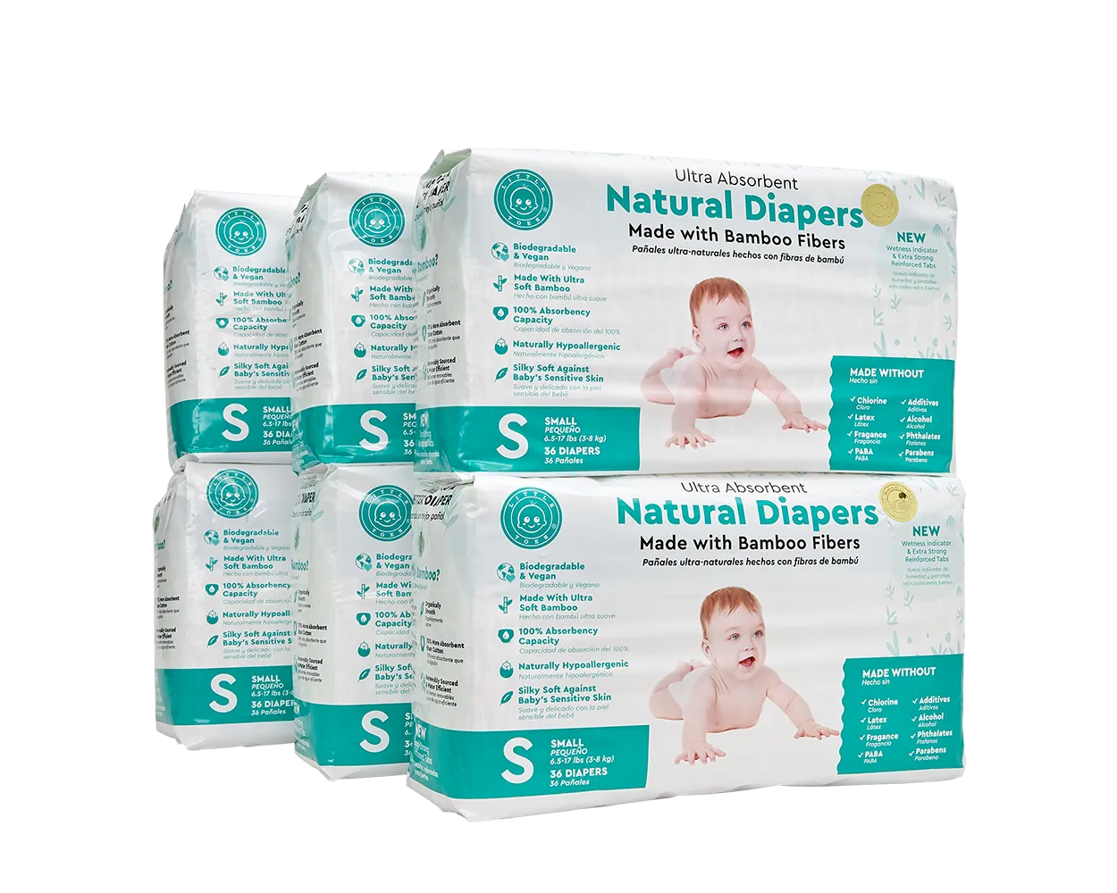 Little Toes Disposable Biodegradable Bamboo Diapers Monthly Value Pack (216 Count)     Size – Newborn or Small