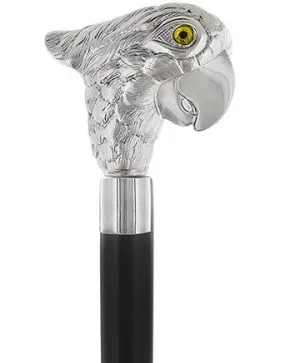 Lively & Exotic Parrot Nickel Plated Cane w/ Custom Shaft & Collar