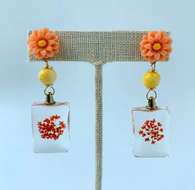 Marigold Dried Pressed Flower Earrings