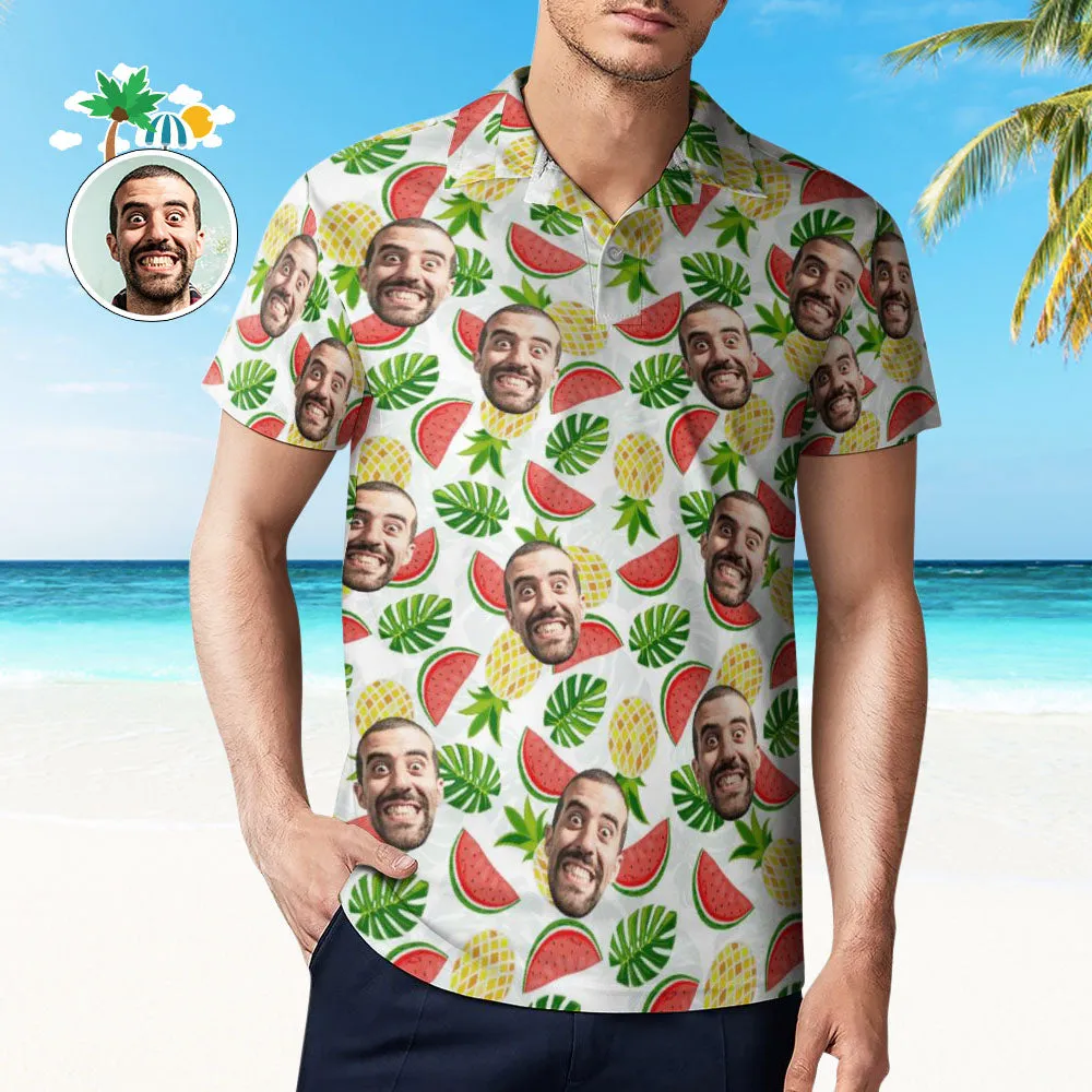 Men's Custom Face Polo Shirt Pineapples and Watermelon Personalised Hawaiian Golf Shirts