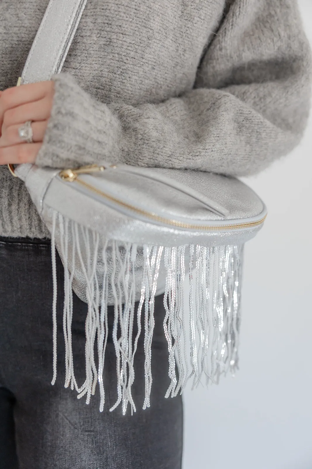 Metallic Removable Fringe Western Style Suede Bum Sling Hip Bag