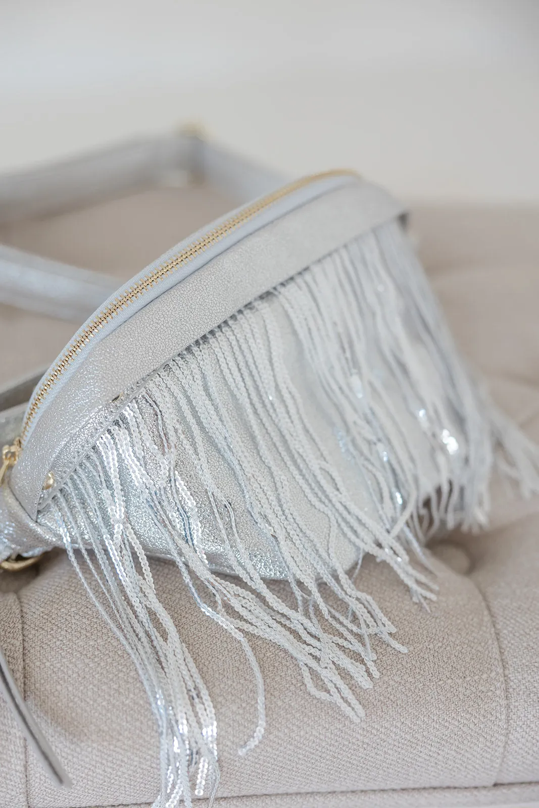 Metallic Removable Fringe Western Style Suede Bum Sling Hip Bag