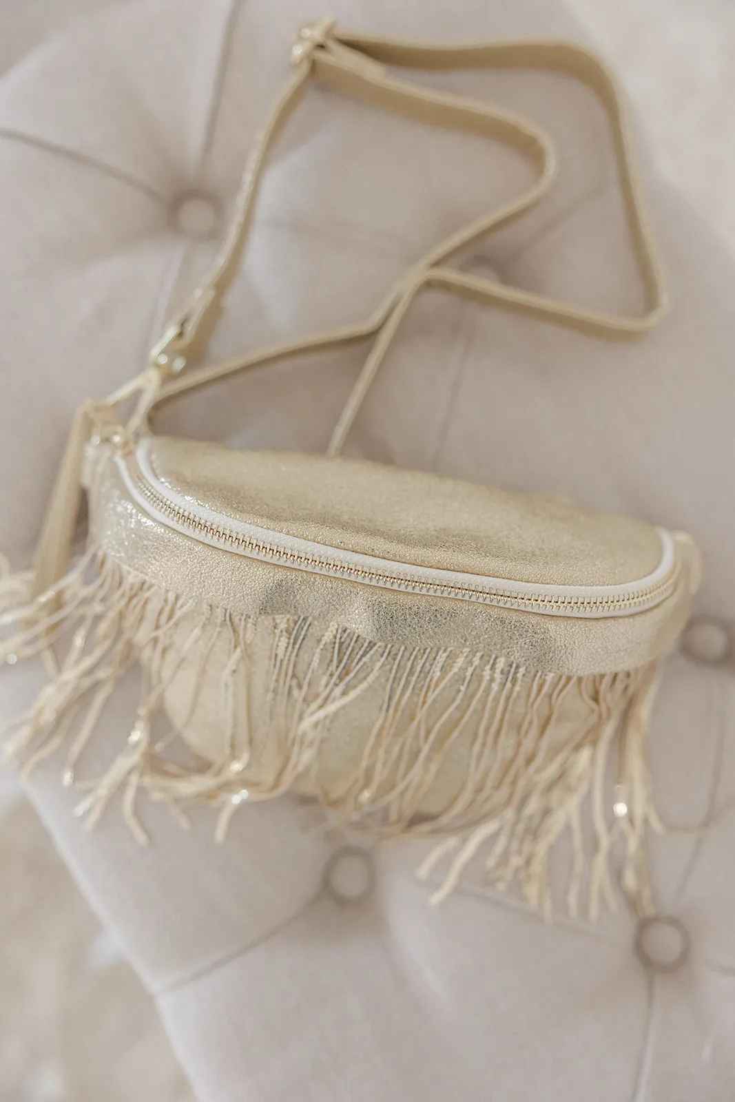 Metallic Removable Fringe Western Style Suede Bum Sling Hip Bag