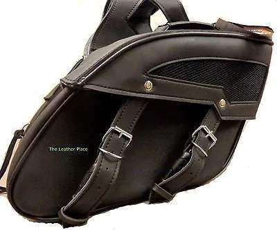 MOTORCYCLE BLACK SADDLEBAG PLAIN TWO STRAPS PVC MEDIUM ZIP-OFF BAG NEW