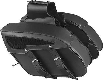 MOTORCYCLE BLACK SADDLEBAG PLAIN TWO STRAPS PVC MEDIUM ZIP-OFF BAG NEW