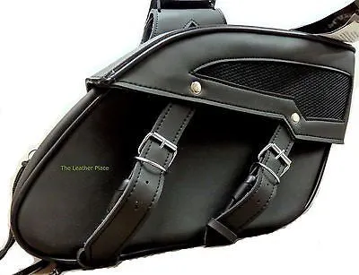 MOTORCYCLE BLACK SADDLEBAG PLAIN TWO STRAPS PVC MEDIUM ZIP-OFF BAG NEW