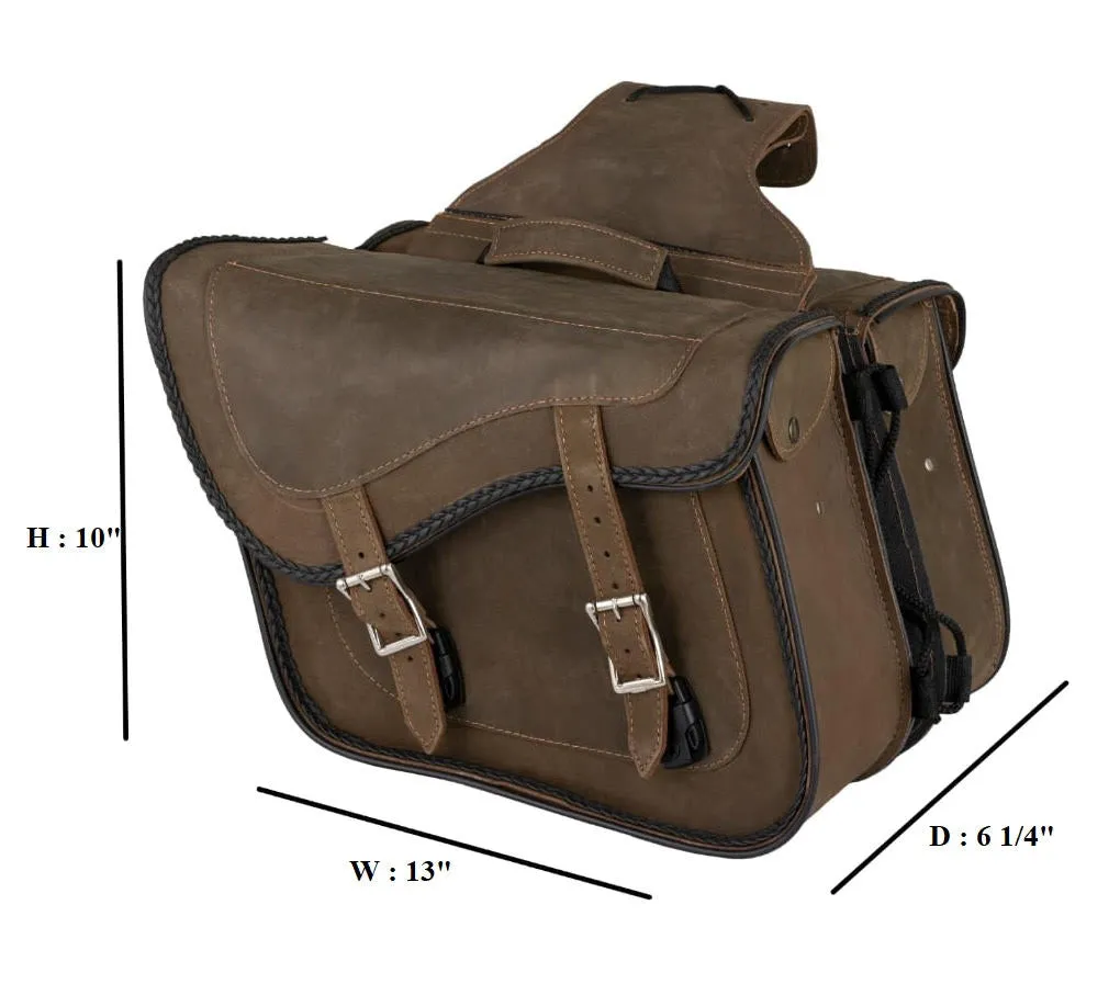 Motorcycle Genuine Brown Leather Saddlebag with Gun Holsters